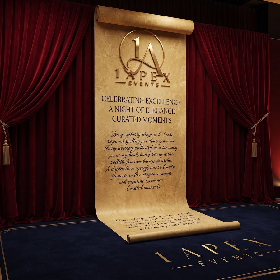 A gold ceremonial scroll displayed against a red velvet drape